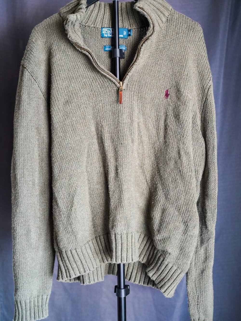 Polo Ralph Lauren Men's Olive Green 100% Cotton Quarter-Zip Sweater XL